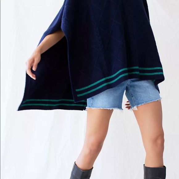 NWT Free People Harbour Stripe Cable Poncho - Picture 5 of 8